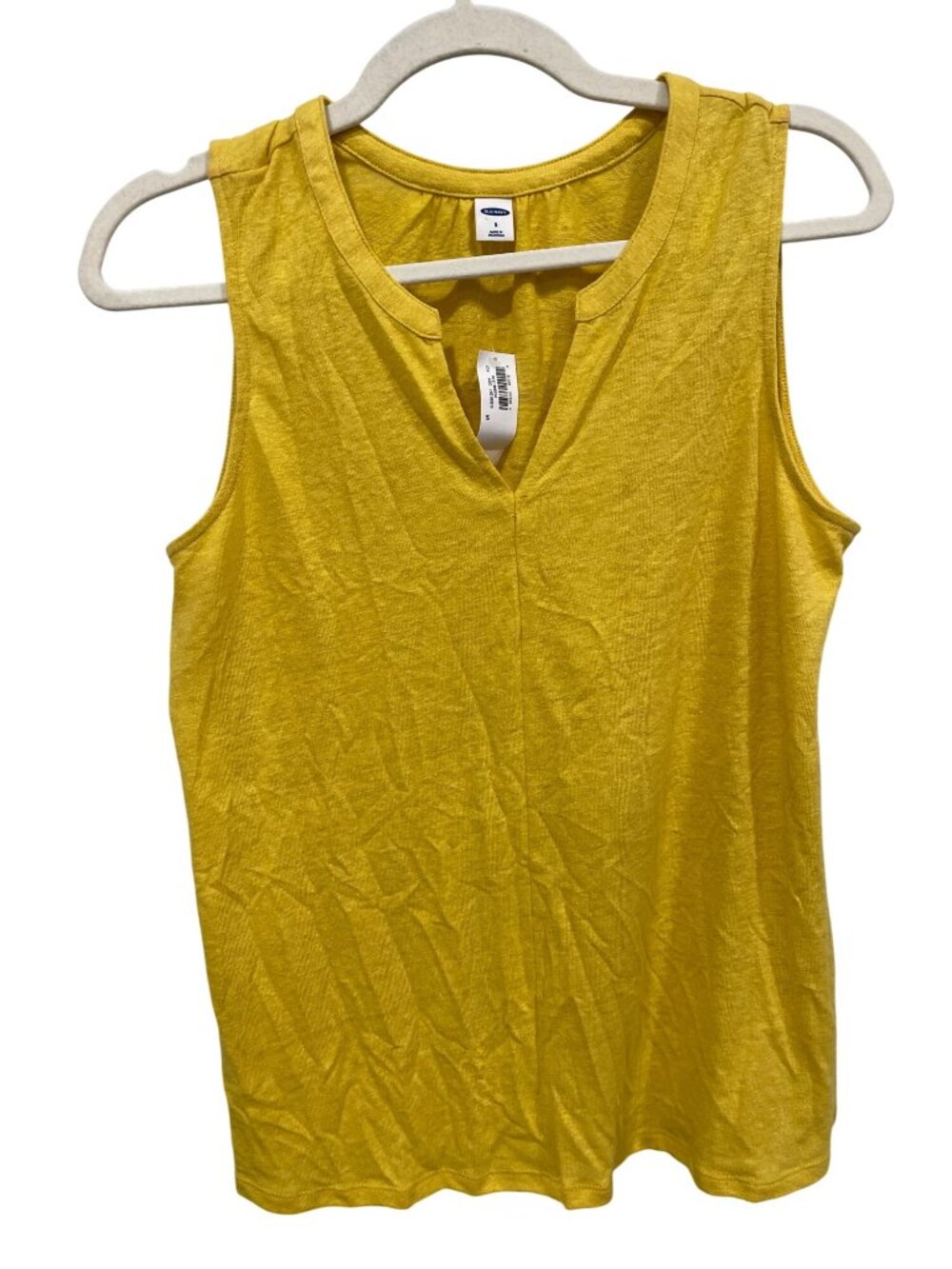 Old Navy Tank Top Small Split V-Neck Popover Linen Blend Yellow Casual NEW
